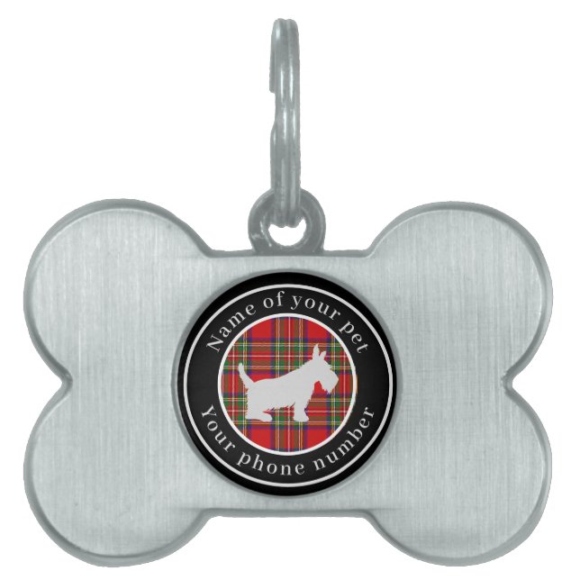 Stewart Tartan Scottie Dog Personalised Pet ID Tag (Front)