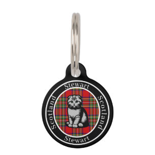 Stewart Tartan & Scottish Kitty Personalized  Pet Tag