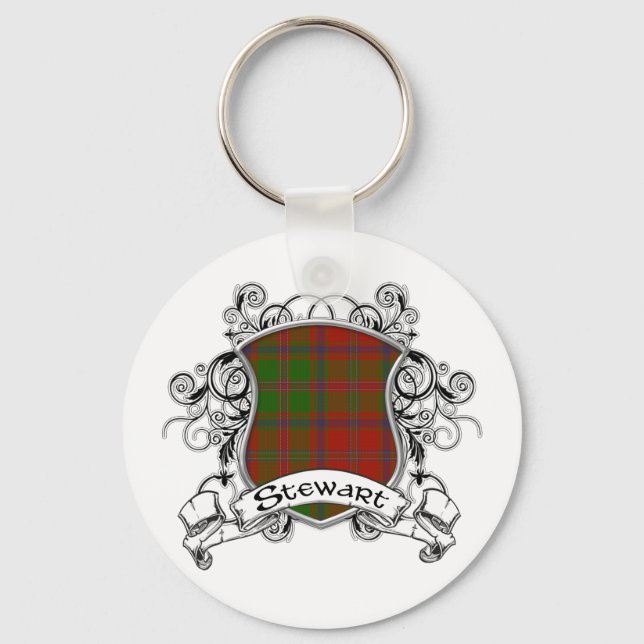 Stewart Tartan Shield Key Ring (Front)