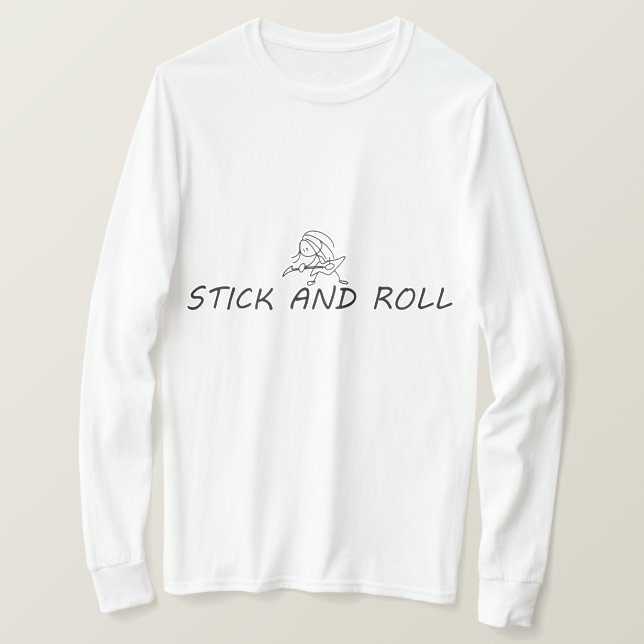 Stick  and roll, funny stick man playing guitar T-Shirt (Design Front)
