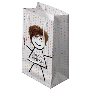 Stick Birthday Girl with Wine Glass   Small Gift Bag