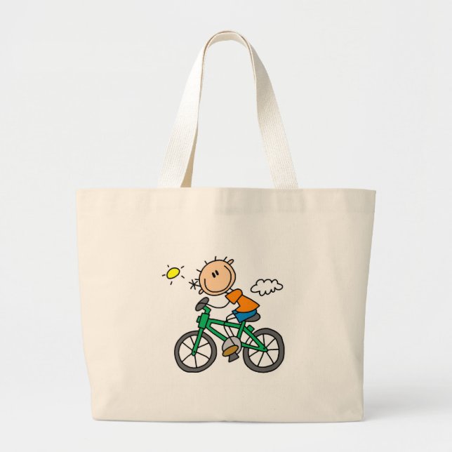 Stick Boy Riding Bicycle Large Tote Bag (Front)