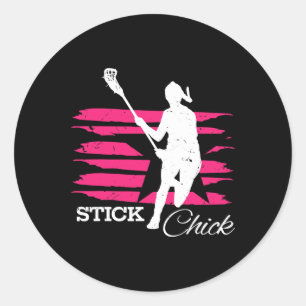 Stick Chick Womens Lacrosse Shirt For Girls Lacros Classic Round Sticker