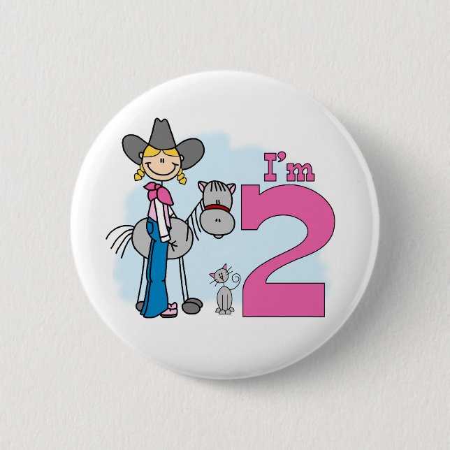 Stick Cowgirl 2nd Birthday Pinback Button (Front)