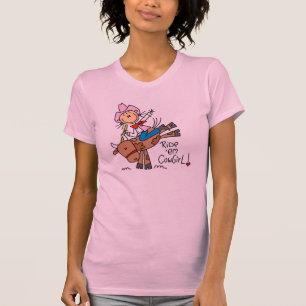Stick  Cowgirl Riding Bull T-shirt