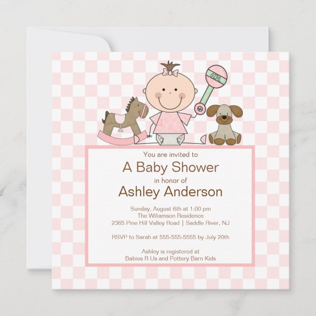 Stick Figur Baby Girl Baby Shower Invitation (Front)