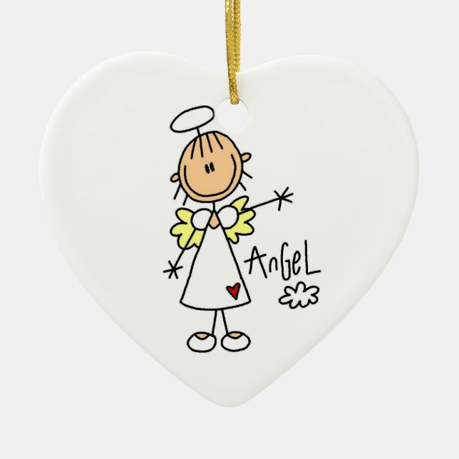 Stick Figure Angel T-shirts and Gifts Ceramic Tree Decoration (Front)