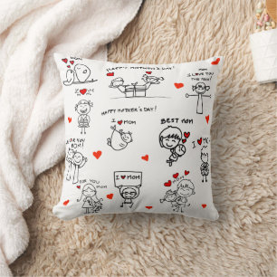 Stick Figure Art Mother Day Cushion