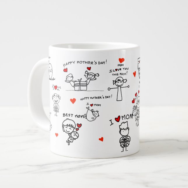 Stick Figure Art Mother Day Large Coffee Mug (Front Left)