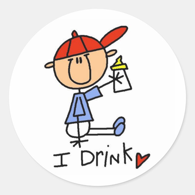 Stick Figure Baby I Drink Tshirts and Gifts Classic Round Sticker (Front)