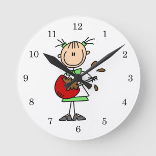 Stick Figure Baker Mixing Batter Round Clock