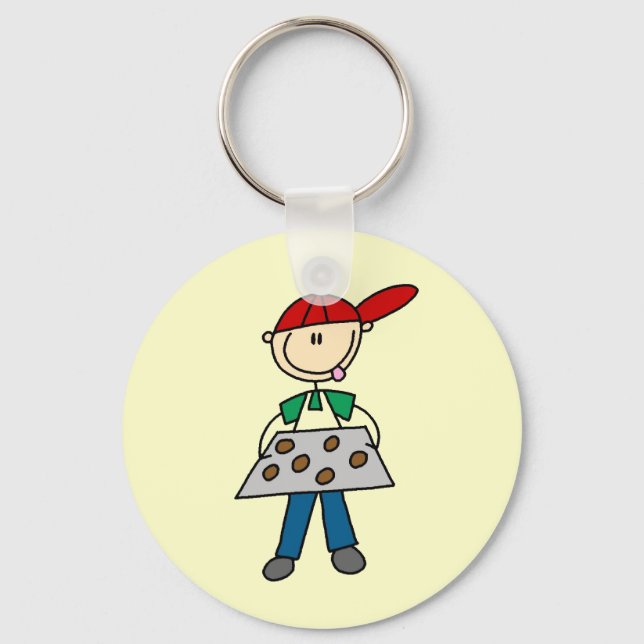 Stick Figure Baking Cookies Key Ring (Front)