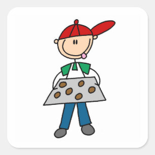 Stick Figure Baking Cookies Square Sticker