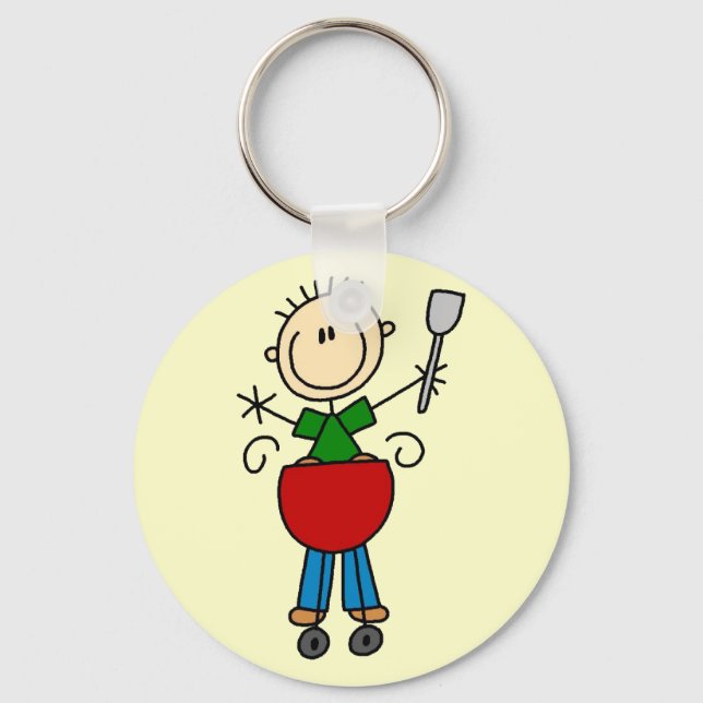 Stick Figure Barbequeing T-shirts and gifts Key Ring (Front)