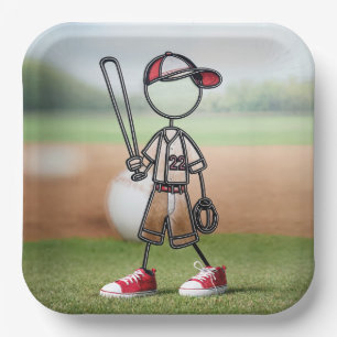 Stick Figure Baseball Player In Red Sneakers Paper Plate