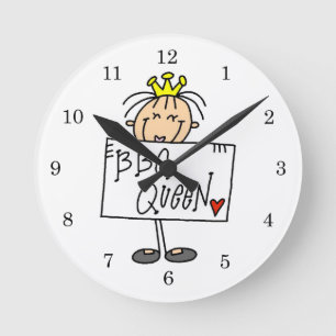 Stick Figure BBQ Queen Round Clock