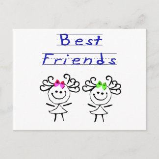 Stick figure best friends postcard