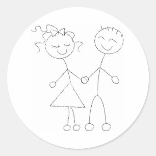 Stick Figure Boy and Girl Classic Round Sticker