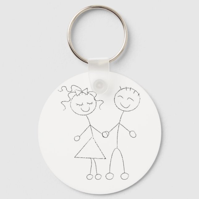 Stick Figure Boy and Girl Key Ring (Front)