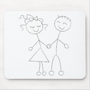 Stick Figure Boy and Girl Mouse Pad