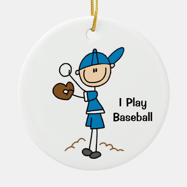 Stick Figure Boy Baseball Player Ceramic Tree Decoration (Front)