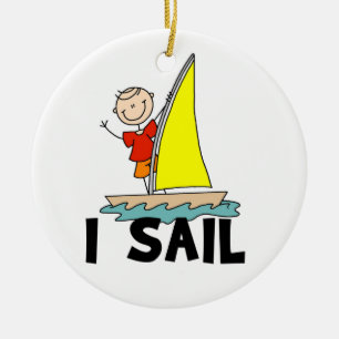 Stick Figure Boy I Sail Ceramic Tree Decoration