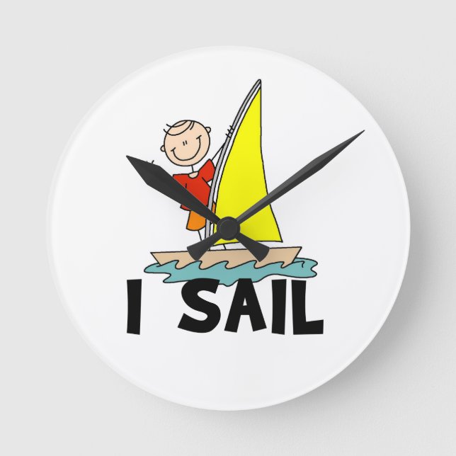 Stick Figure Boy I Sail Round Clock (Front)