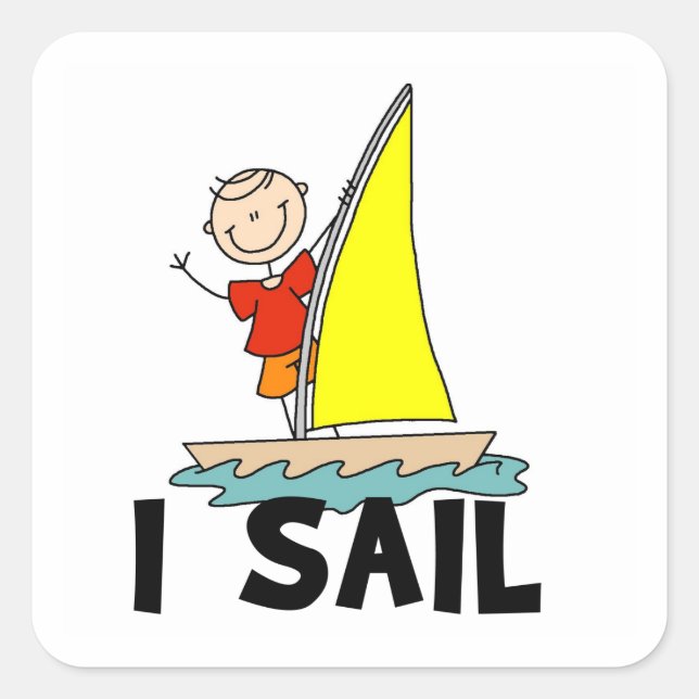 Stick Figure Boy I Sail Square Sticker (Front)