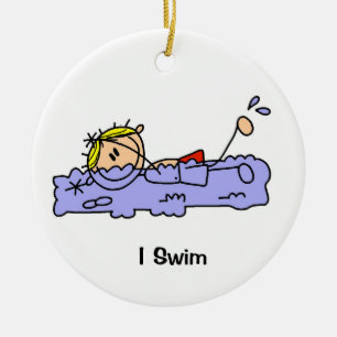 Stick Figure Boy I Swim Ceramic Tree Decoration