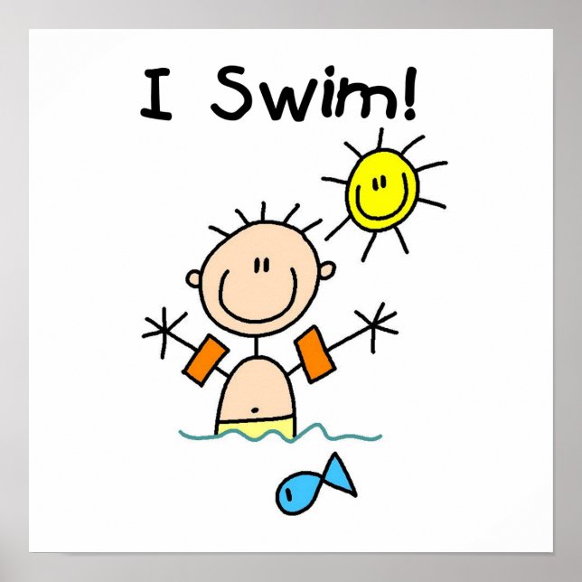 Stick Figure Boy I Swim Poster (Front)