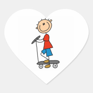 Stick Figure Boy on Scooter Heart Sticker