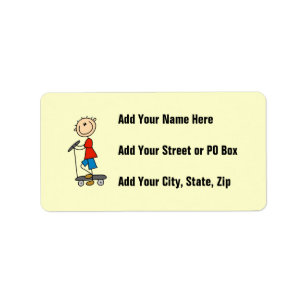 Stick Figure Boy on Scooter Label