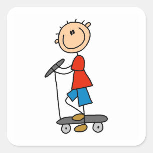 Stick Figure Boy on Scooter Square Sticker