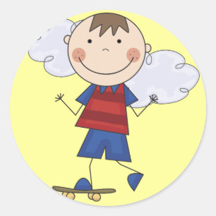 Stick Figure Boy Skateboarder Tshirts and Gifts Classic Round Sticker
