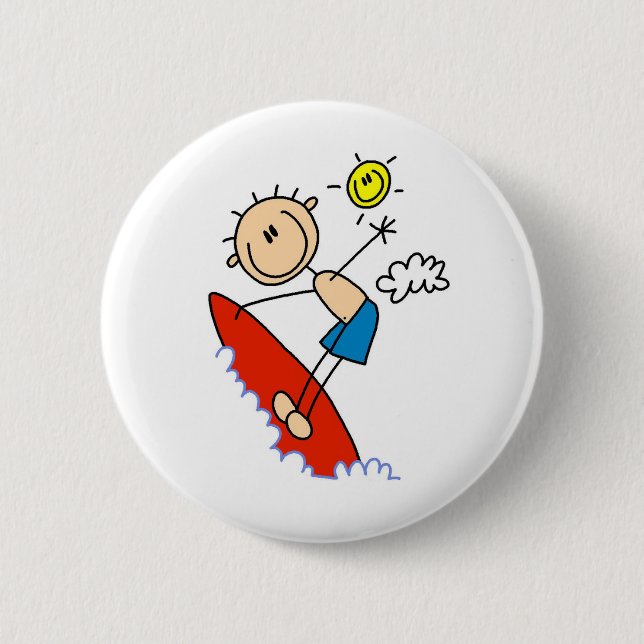 Stick Figure Boy Surfing Buttons (Front)