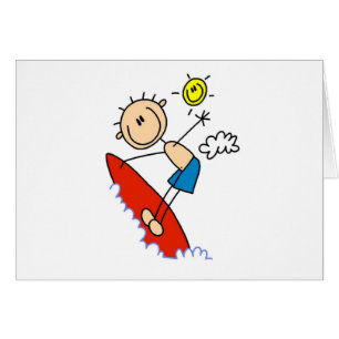 Stick Figure Boy Surfing Cards