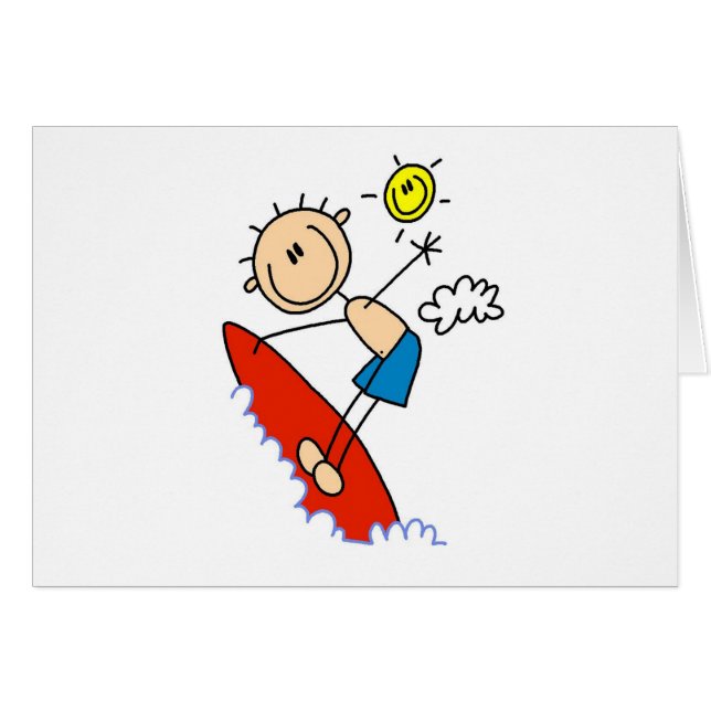 Stick Figure Boy Surfing Cards (Front Horizontal)