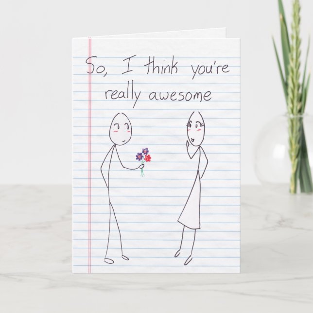 Stick Figure Boy to Girl Valentine Holiday Card (Front)