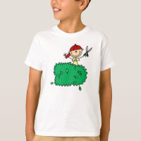 Stick Figure Boy Trimming Shrubs