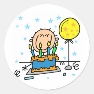 Stick Figure Boy With Birthday Cake Gifts Classic Round Sticker