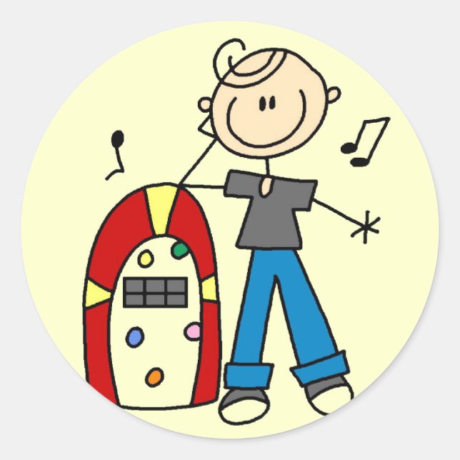 Stick Figure Boy with Jukebox Tshirts and Gifts Classic Round Sticker (Front)