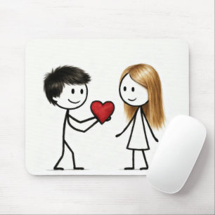 Stick Figure Boy with Red Heart Mouse Pad
