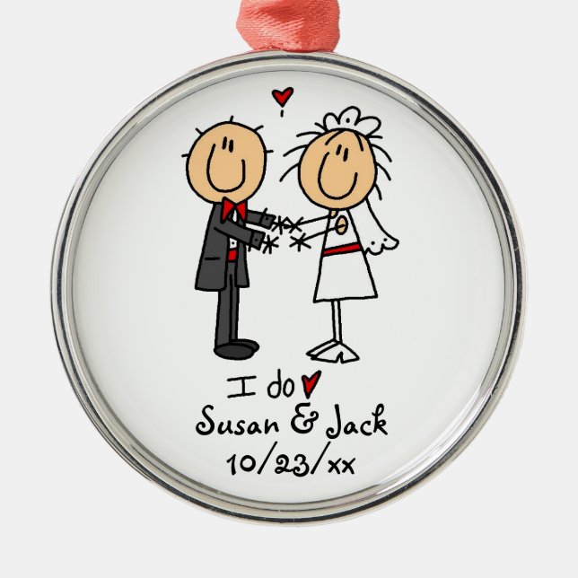 Stick Figure Bride & Groom Personalised Metal Tree Decoration (Front)