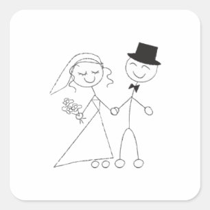Stick Figure Bride & Groom Square Sticker