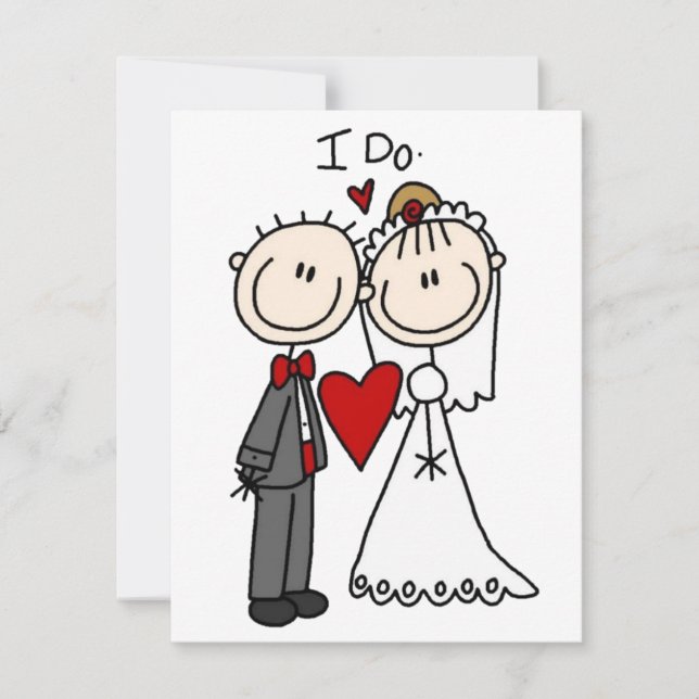 Stick Figure Bride & Groom Wedding Invitation Card (Front)