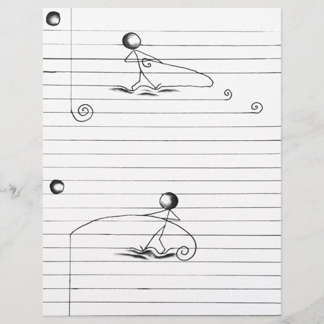 Stick Figure Cartoon Drawing on Lined Paper (Front)