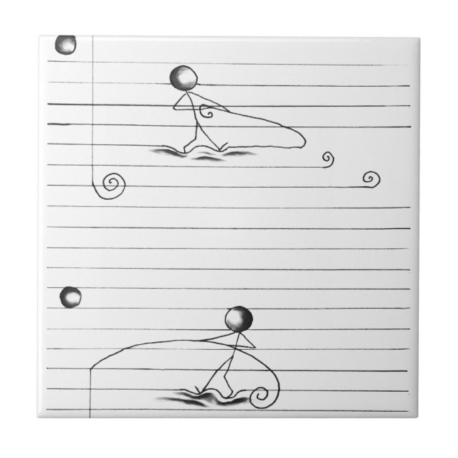 Stick Figure Cartoon Drawing on Lined Paper Tile (Front)