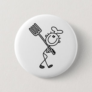 Stick Figure Chef with Fork 6 Cm Round Badge