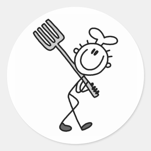 Stick Figure Chef with Fork Classic Round Sticker (Front)