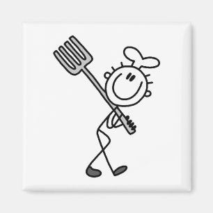 Stick Figure Chef With Fork Magnet